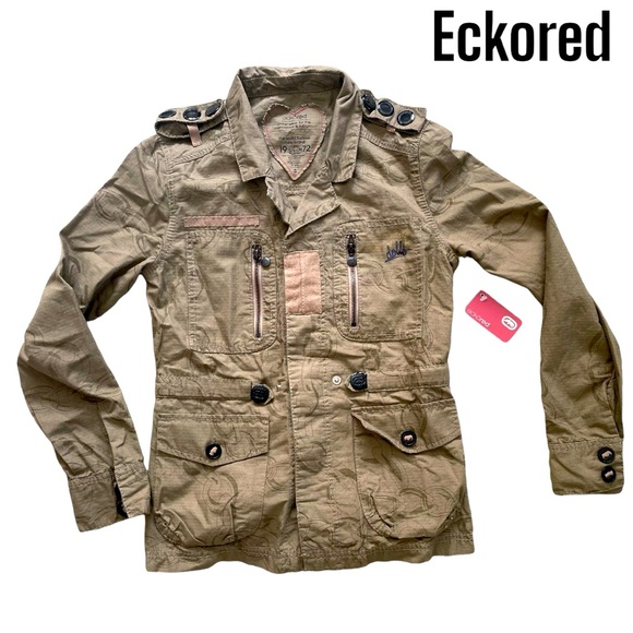 100% cotton rip stop Eckored military jacket with tonal chain print sz small NWT - Picture 1 of 12
